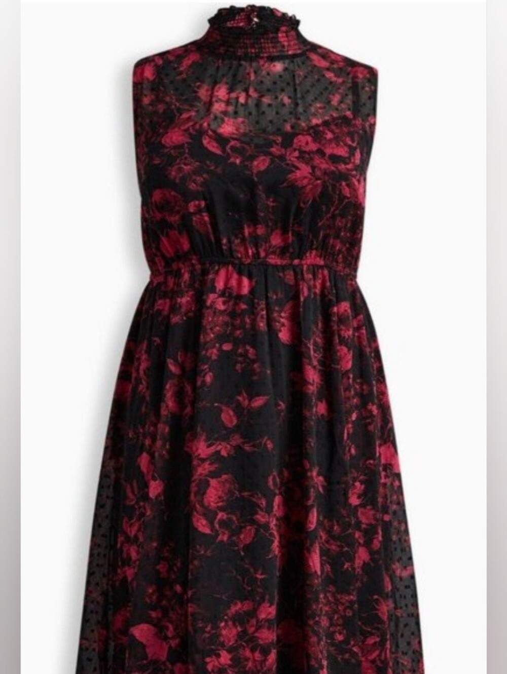 Torrid Clip Dot Mock Neck Floral Fuschia & Black Midi Dress Women's Plus 2X - Picture 3 of 10